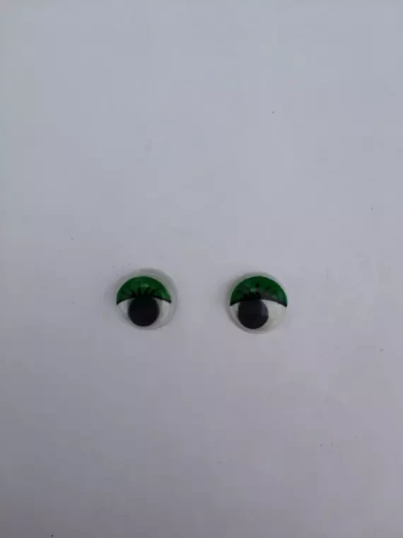 Глаза для игрушек бегающие круглые зеленые. 13*13мм. (пара)